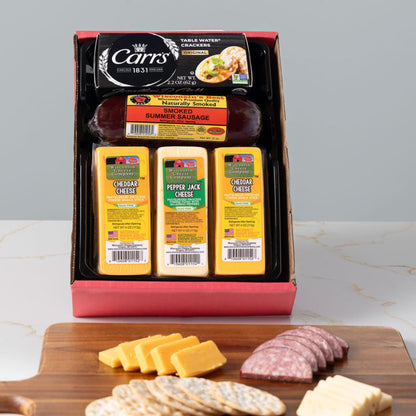 Wisconsin Cheese Company - Classic Wisconsin Cheese & Sausage Gift Box - 100% Wisconsin Cheddar & Pepper Jack Cheese, Cracker and Sausage Gift Box | Perfect for Parties, Charcuterie Boards and Birthdays