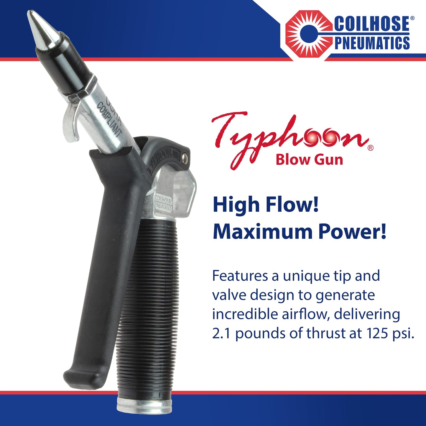 Coilhose Pneumatics TYP-2500CS Typhoon High Volume Blow Gun, 1/4-Inch NPT with High Flow Tip