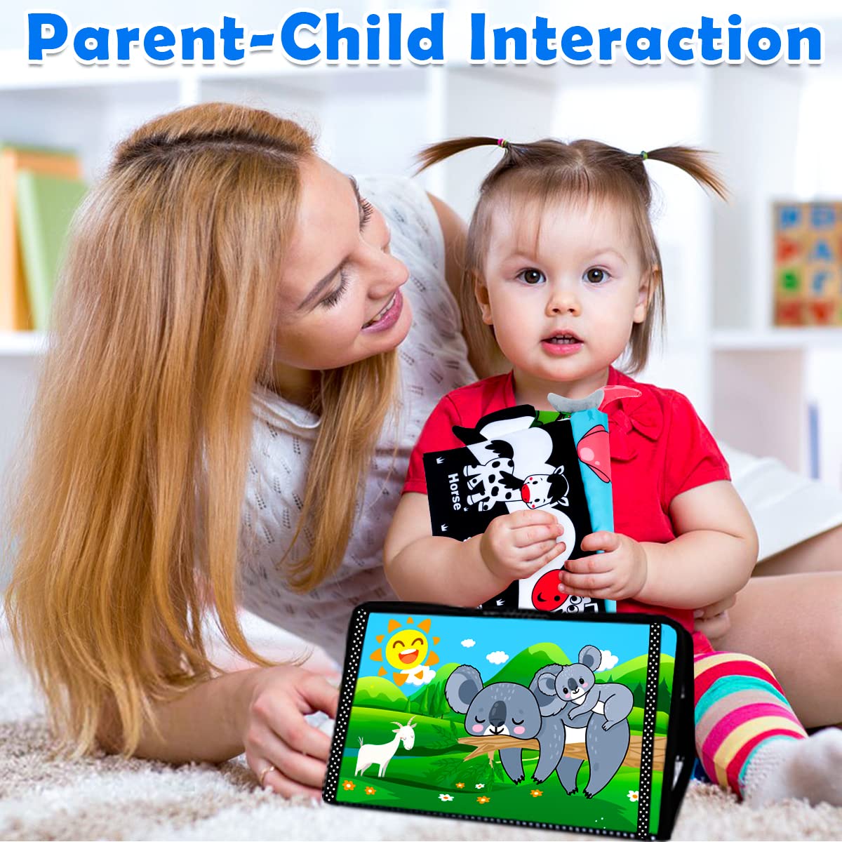 Baby Toys 0-6 Months - Tummy Time Toy Baby Mirror Infant Toys with Cloth Book - Black and White High Contrast Baby Toy for Newborn - Montessori Sensory Toy 0 2 3 4 5 6-12 Months Boy Girl Shower Gifts