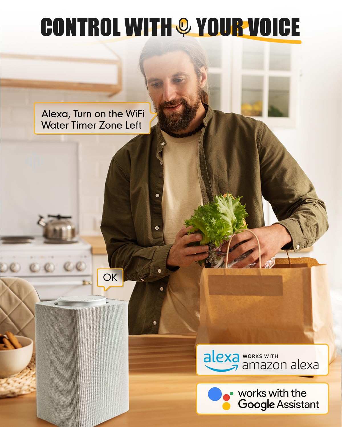 RAINPOINT WiFi Water Timer with Brass Inlet & Outlet，2 Zone WiFi Hose Timer for Lawn,WiFi Sprinkler Controller via APP/Voice Control,Automatic Watering System by Time/Weather/Quantity/Soil Moisture