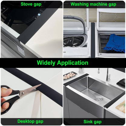 Silicone Stove Counter Gap Cover / Filler by Kindga 25" Long, Sealing Spills Between Kitchen Appliances Washing Machine and Stovetop, Set of 2 (Black)