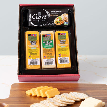 Wisconsin Cheese Company - Wisconsin Cheddar & Pepper Jack Cheese and Cracker Gift Box - 100% Wisconsin Cheese | Perfect for Parties, Charcuterie Boards and Birthdays
