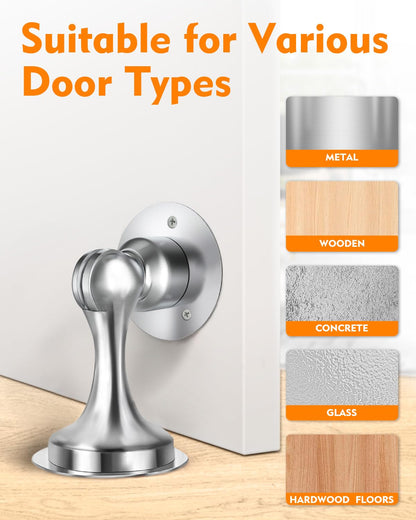 Door Stoppers, Magnetic Door Stop, Stainless Steel, 2 Pack Magnetic Door Catch, Double-Sided Adhesive Tape, No Drilling, Screws for Stronger Mount, Hold Your Door Open, for Wide Doors