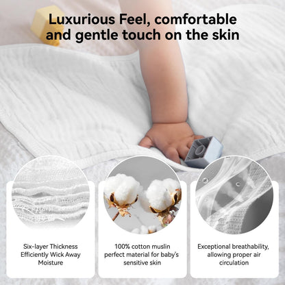 Synrroe Muslin Burp Cloths 4 Pack Large 20" by 10" 100% Cotton 6 Layers Extra Absorbent and Soft