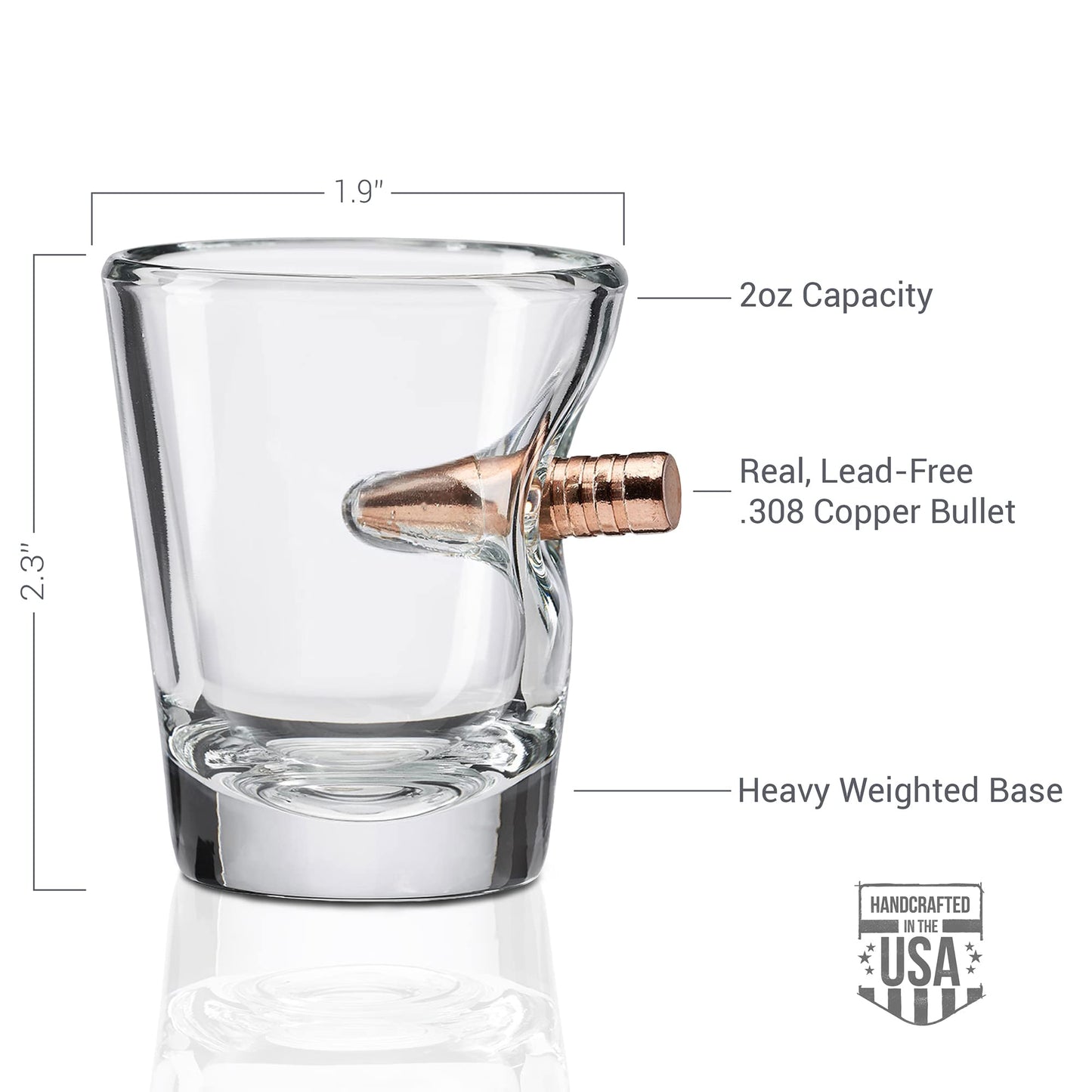 BenShot Shot Glass with Real .308 Bullet - 2oz | Made in the USA