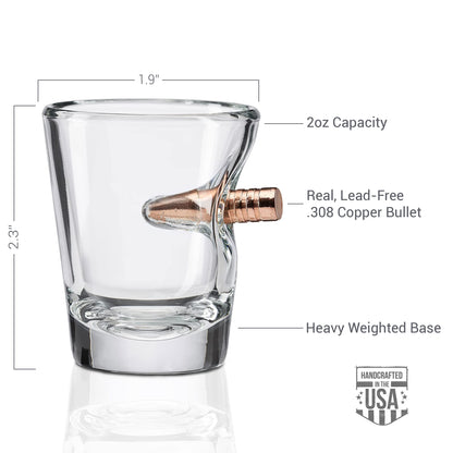 BenShot Shot Glass with Real .308 Bullet - 2oz | Made in the USA