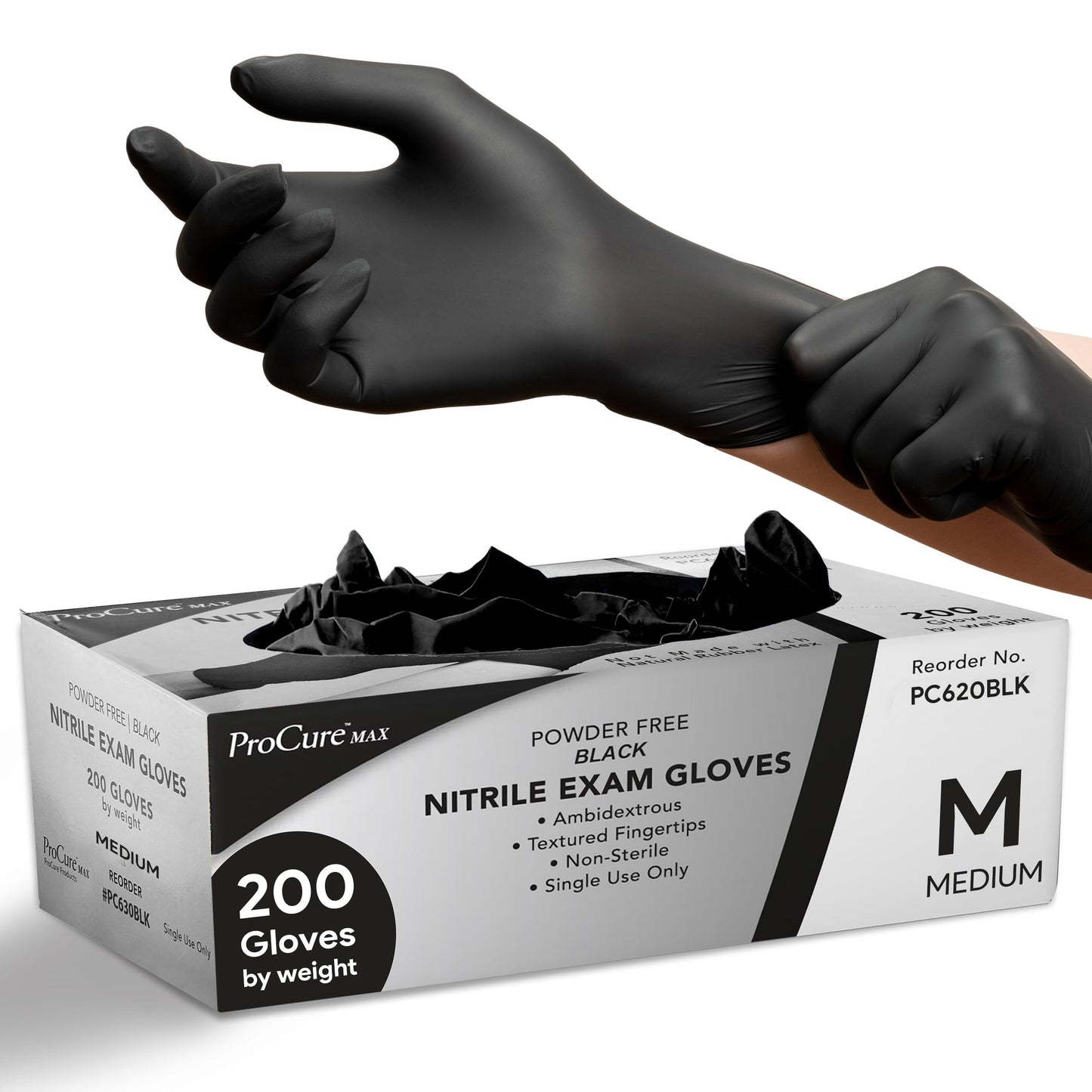Black Nitrile Disposable Gloves Medium | 200-Pack | Latex-Free for Medical, Surgical, Cleaning, Food Prep, Cooking, Tattoo