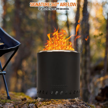 COOZOOM Portable Table Top Fire Pit with Stand, 8.6" Stainless Steel Mini Outdoor Low Smoke Burning Tabletop Firepit Fueled by Pellets or Wood, for Outside Camping Black