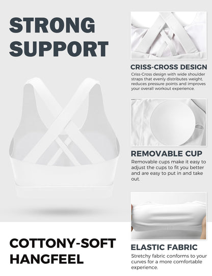Sports Bras for Women High Support Large Bust, Outdoors High Impact Yoga Wireless Padded Bras,White Padded Low Back Athletic Sleep Workout Strappy Racerback Sports Bra White S-1