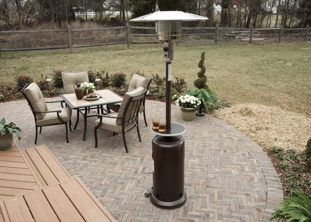 AZ Patio Outdoor Propane Gas Patio Heater, 48K BTU's, Open Door Design, Adjustable Table, Single pole, CSA approved, Hammered Bronze Finish