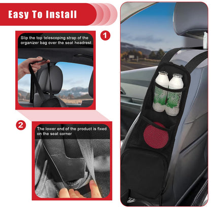 QUICTO 2PCS Car Seat Storage Hanging Bag, Multi-Pocket Seat Side Organizer, Multifunctional Mesh Net Pocket, Can Hold Mobile Phone, Wallet, Glasses, Suitable for Cars, SUVs, Trucks