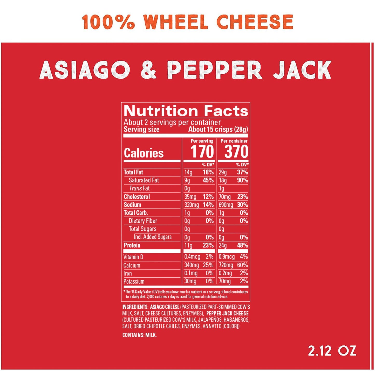 Whisps Cheese Crisps Asiago & Pepper Jack | Protein Chips | Healthy Snacks | Protein Snacks, Gluten Free, High Protein, Low Carb Keto Food (2.12 Oz, 6 Pack)
