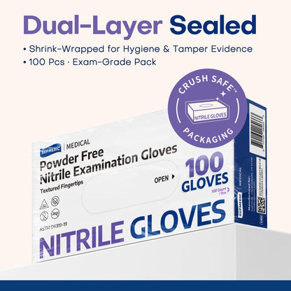 Supmedic Nitrile Exam Gloves, 3.5 Mil Powder-Free Food Safe Cleaning First Aid Disposable Medical Glove, Violet Blue 100 Pcs (Medium)