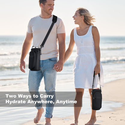 Bstge Water Bottle Holder with Strap, Water Bottle Carrier Bag with Phone Pocket, Shoulder Hand Strap Insulated Neoprene 32 oz Water Bottle Sleeve for Walking Hiking Camping Gym(black)