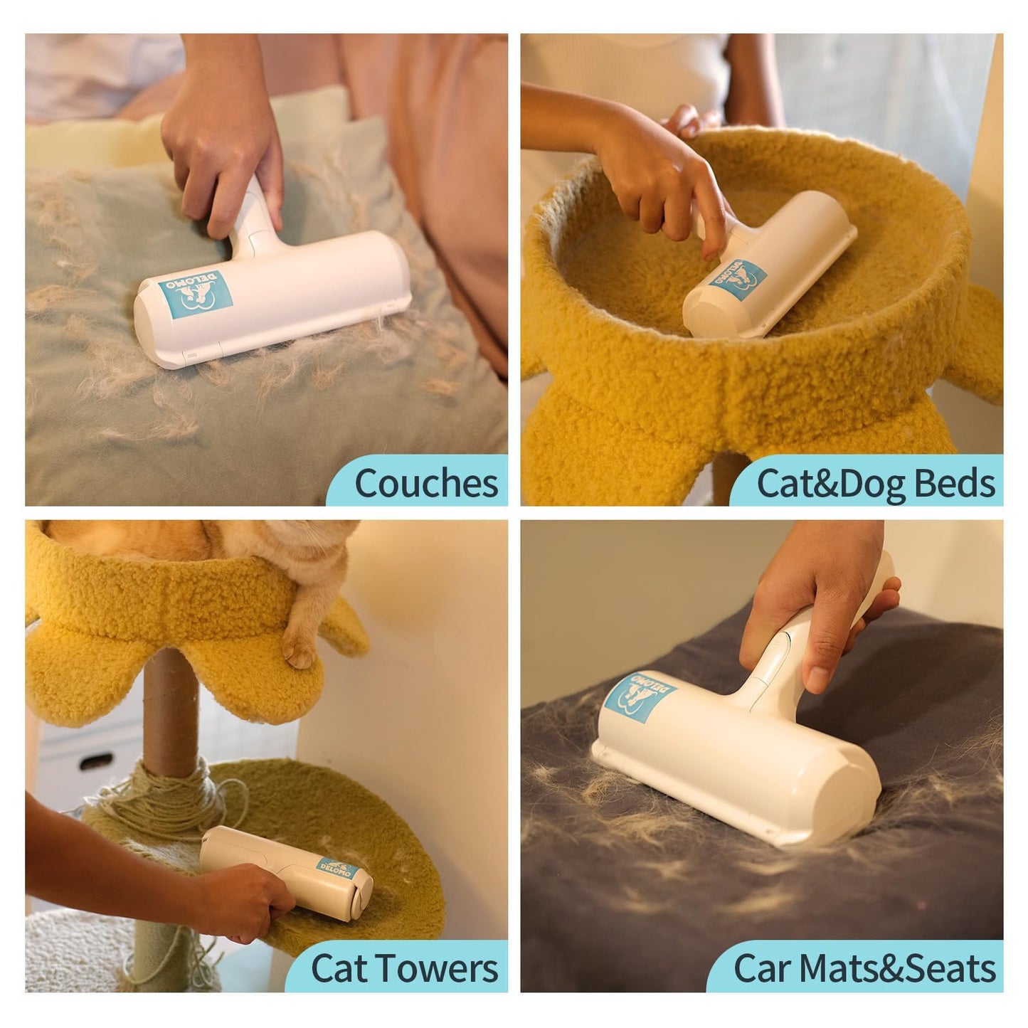 DELOMO Pet Hair Removal Tool: Pet Hair Remover with Fur Bin - Reusable Lint Roller for Pet Hair - Cat and Dog Hair Remover for Couch, Furniture, Carpet, Clothes, Car Seat - Essential for Pet Owners