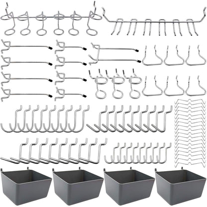 FRIMOONY Pegboard Hooks Assortment with Pegboard Bins, Peg Locks, for Organizing Various Tools, 80 Piece