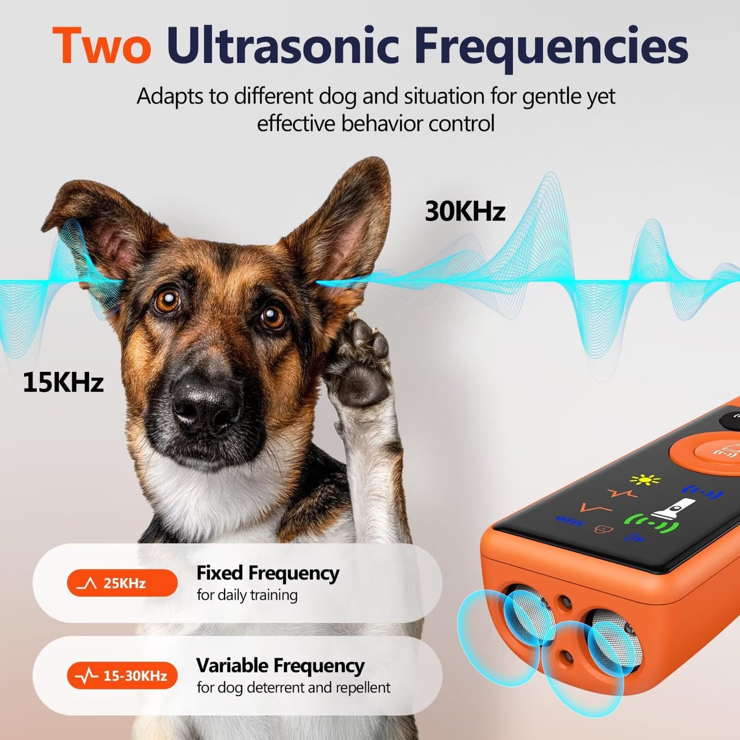 Ultrasonic Dog Bark Deterrent Device, Anti-Barking Control Device with LCD Screen & 3 Modes, Dog Training Tools to Stop Bad Behaviors, Safe Trainer Up to 35ft for Indoor Outdoor Use-01