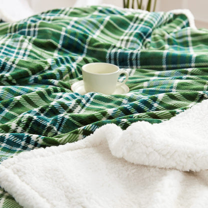 Touchat Sherpa Plaid Throw Blanket(60" X 70", Plaid Green), Fuzzy Fluffy Cozy Soft Blanket, Fleece Flannel Plush Twin Size Microfiber Blanket for Couch Bed Sofa