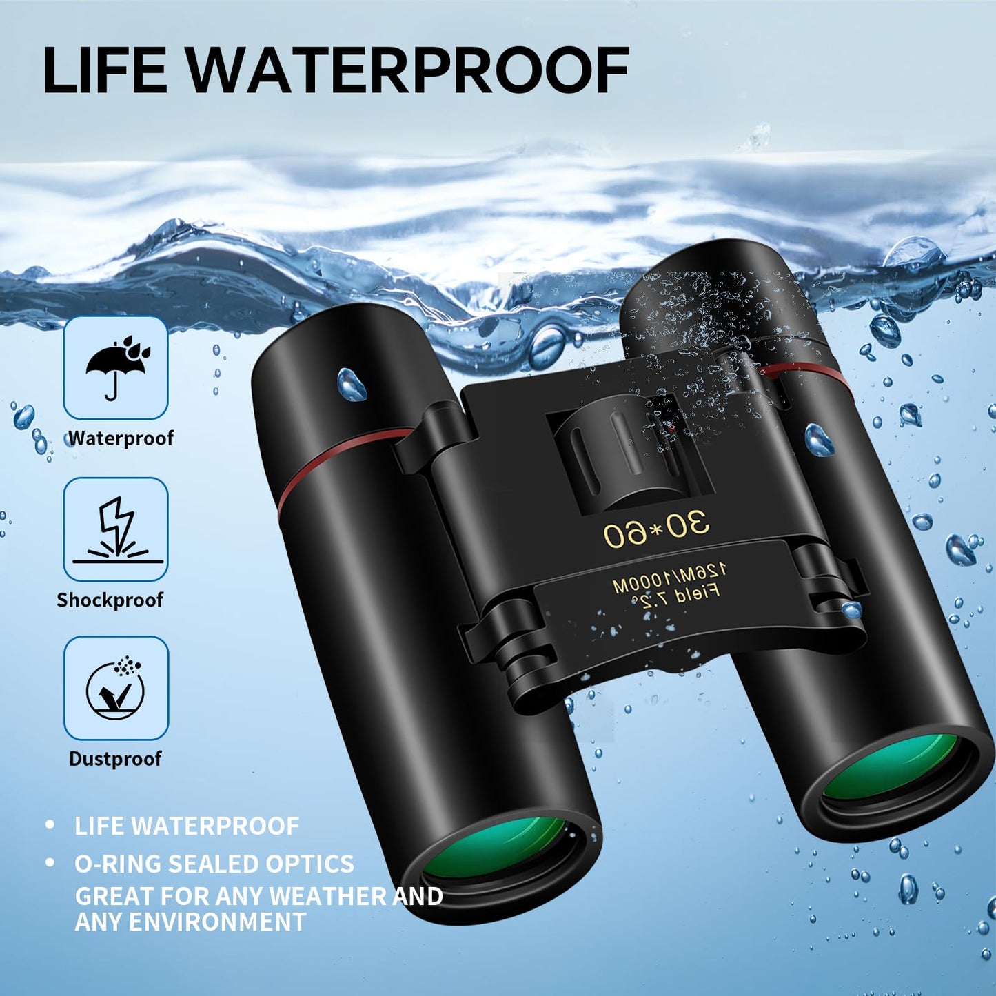 ZIYOUHU Compact 30x60 Binoculars for Adults,Suitable for Adults and Children Bird Watching Travel Sightseeing, Waterproof Lightweight Small Binoculars, with Clear Low-Light Vision