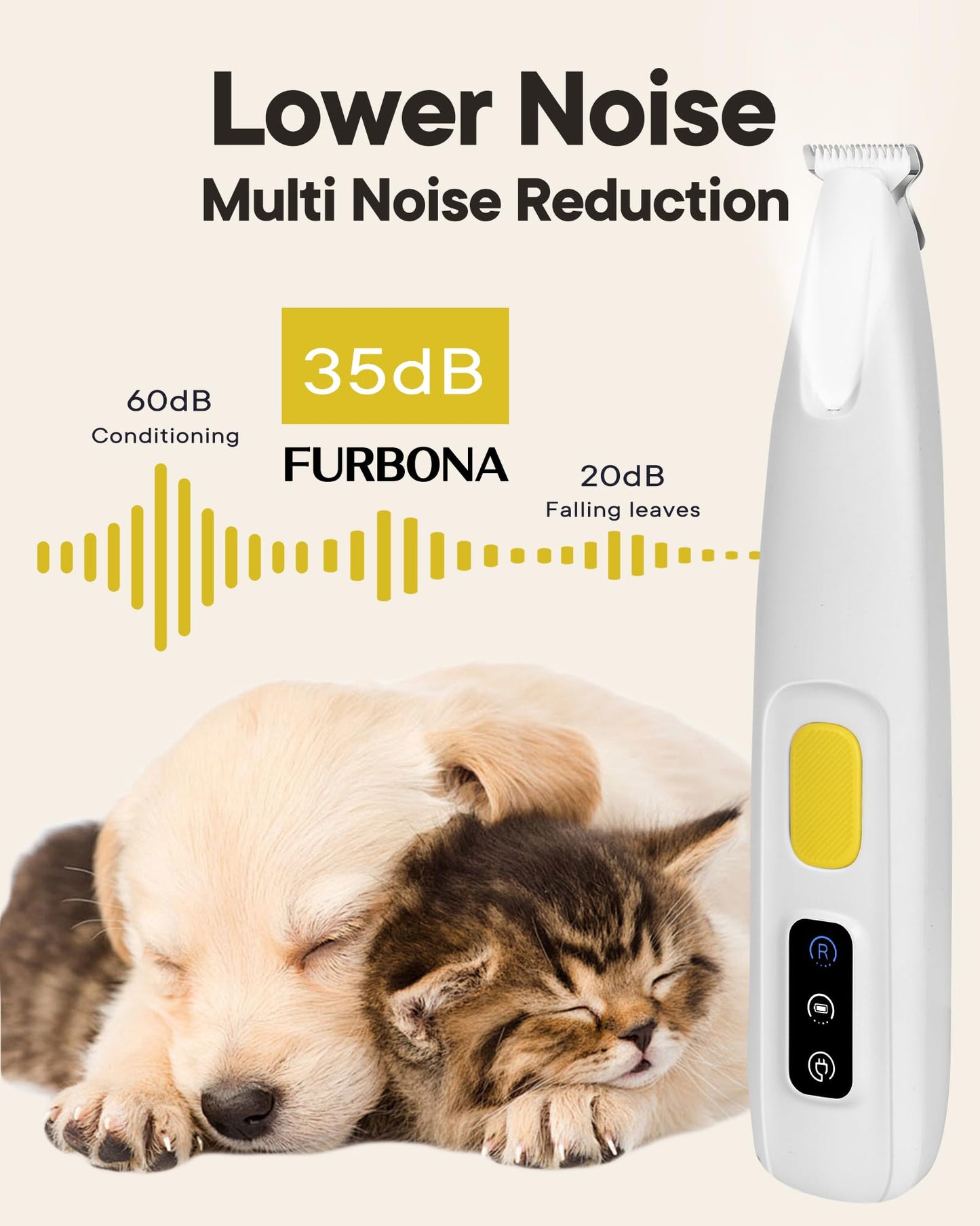 FURBONA Upgraded Dog Paw Trimmer with LED Light, 18 mm Widen Blade, 35 dB Low Noise, LED Display, Fully Waterproof, Rechargeable Clipper for Dogs Cats Trimming Paws, Eyes, Ears, Face, and Rump