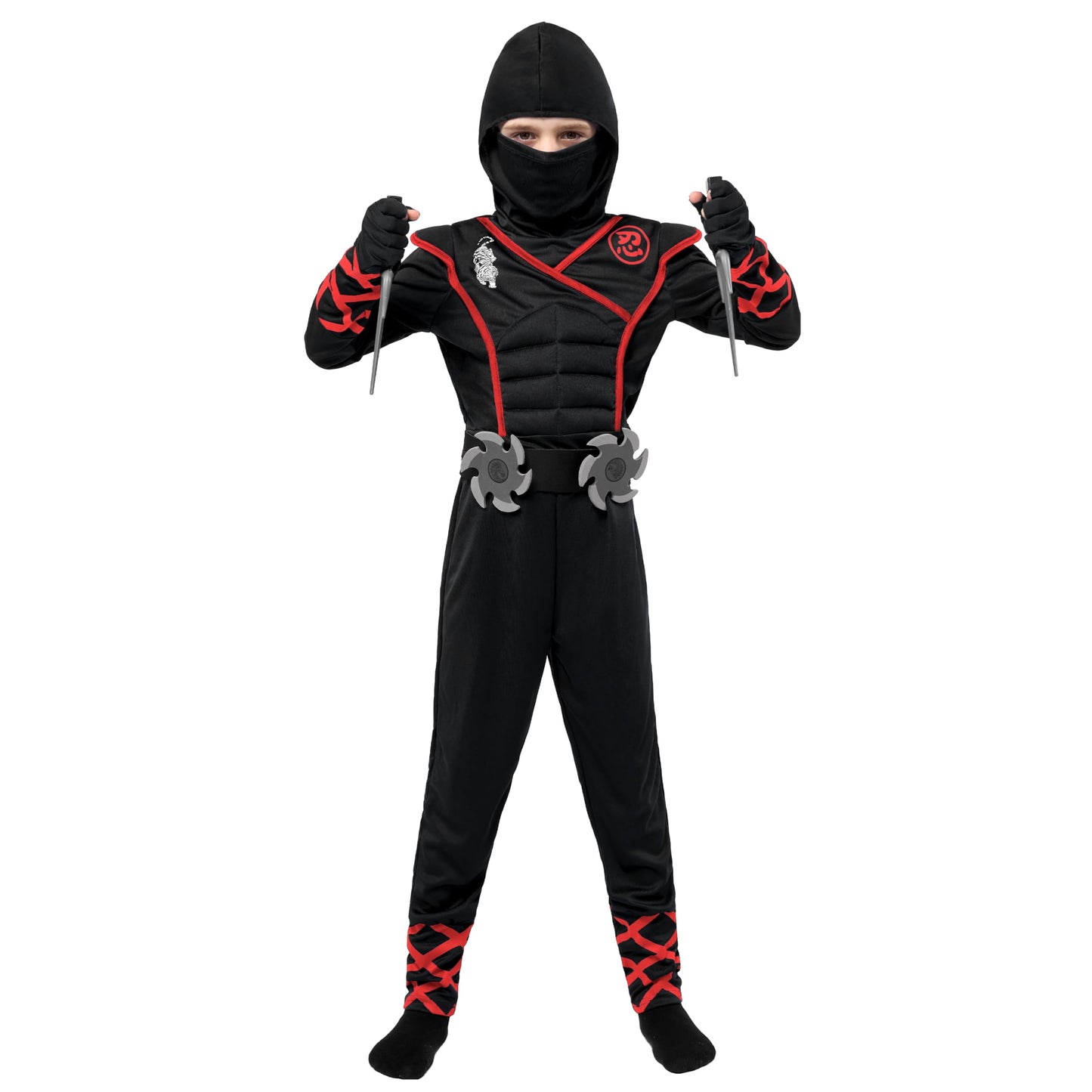 Spooktacular Creations Halloween Ninja Costume, Black Ninja Outfit Set for Kids, Halloween Costumes with Accessories for Boys Dress Up and Role Play Party (Small, 5-7 yrs)