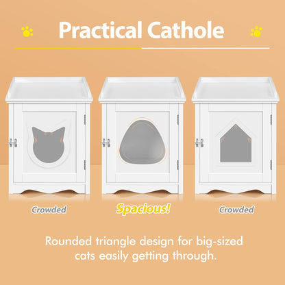Yaheetech Cat Litter Box Enclosure, Hidden Litter Box Furniture with Side Towel Bar, Wooden Cat Washroom, Storage Cabinet, Indoor Pet House, Side Table Nightstand, White