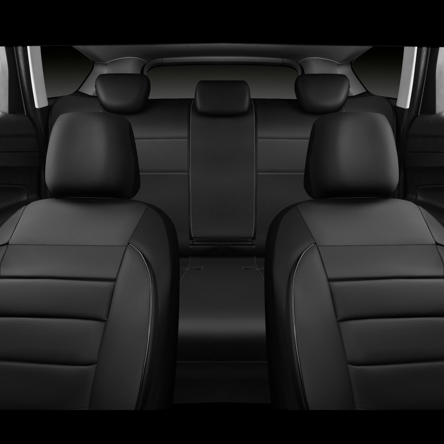 CAR PASS Leather Seat Covers Full Set Universal Water Resistant 3D Foam Back Support, Luxury Comfort Automotive 5 Seat Covers All Season Fit for SUV,Sedan,Van, Airbag Compatible Elegance(Pure Black)