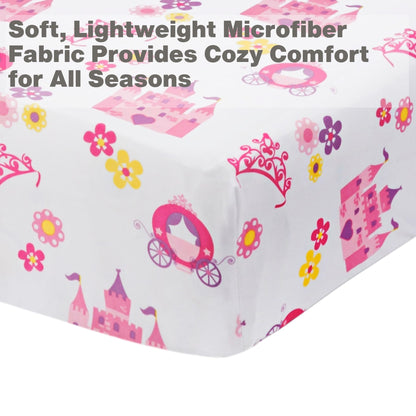 EVERYDAY KIDS Toddler Fitted Sheet and Pillowcase Set -Princess Storyland- Soft Breathable Microfiber Toddler Sheet Set