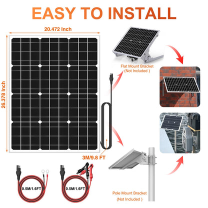 SUNER POWER 12V Solar Panel Kit 50W, High Efficiency 50 Watt Solar Panel + Ultra-Smart 10A MPPT Charge Controller, Solar Battery Trickle Charger Maintainer for Boat Car RV Motorcycle Marine Automotive