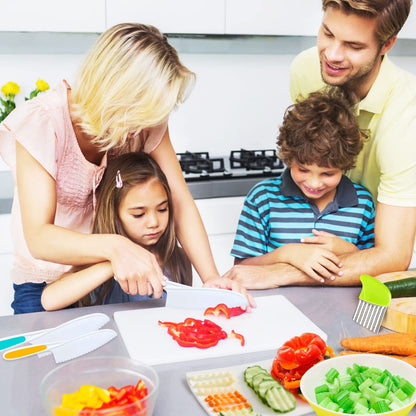 TAORISH 4 Pcs Kids Knife Set, Kids Kitchen Knife with Crinkle Cutter, Serrated Edges Plastic Toddler Chef Knife for Real Cooking & Cutting Fruit Bread