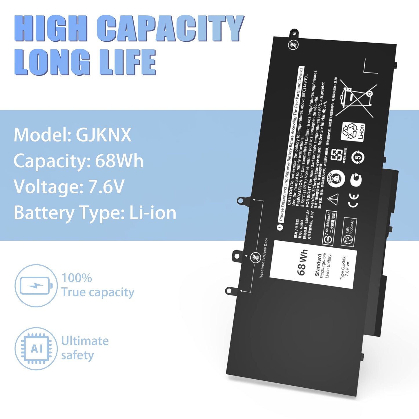 VNYUNQWE 68WH GJKNX Battery Replacement for Dell Latitude 5480 5580 5280 5288 5488 5590 5591 5490 5491 5495 E5480 E5580 E5490 E5590 Precision 15 3520 3530 Series GD1JP DY9NT 5YHR4 451-BBZG 7.6V 4-Cell