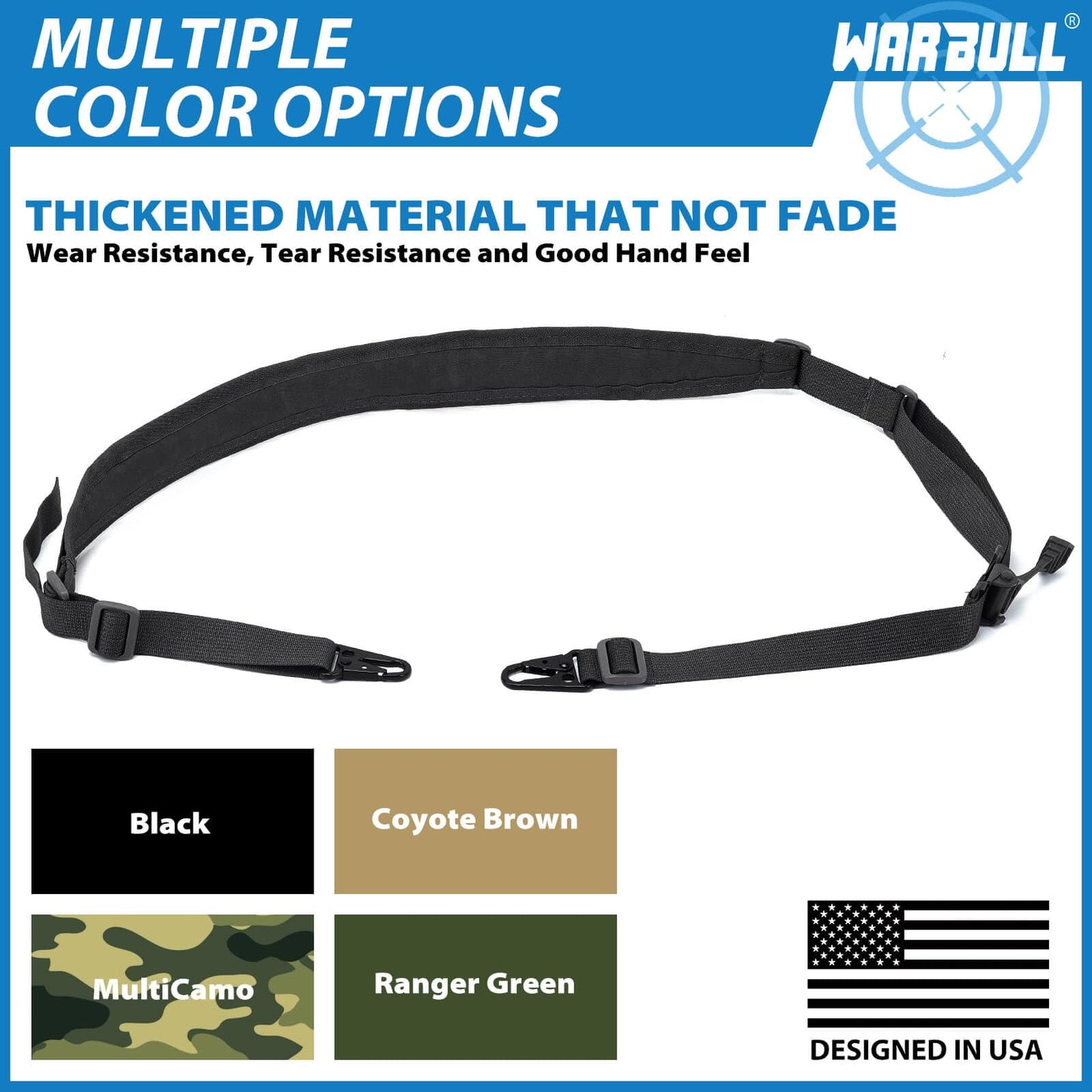 WarBull 2 Point Rifle Sling, QD Swivel Quick Adjust Gun Sling with HK Hook, Soft Shoulder Pad Tactical Rifle Sling for Rifle, Shotgun, Crossbow, Hunting and Outdoor Sports with Keychain Gift (Black)