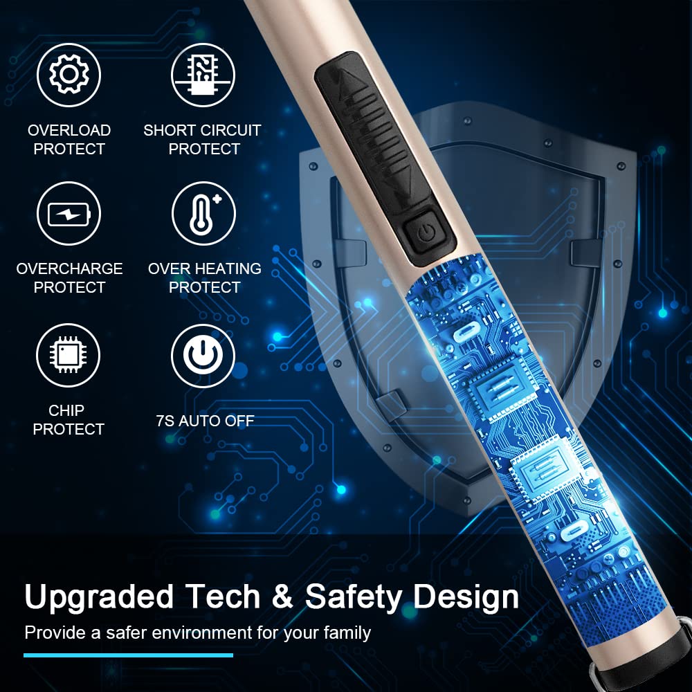 SUPRUS Electric Candle Lighter USB Type C Rechargeable Lighter Steel Shell & Hanging Hook with 360° Flexible Neck(Gold)