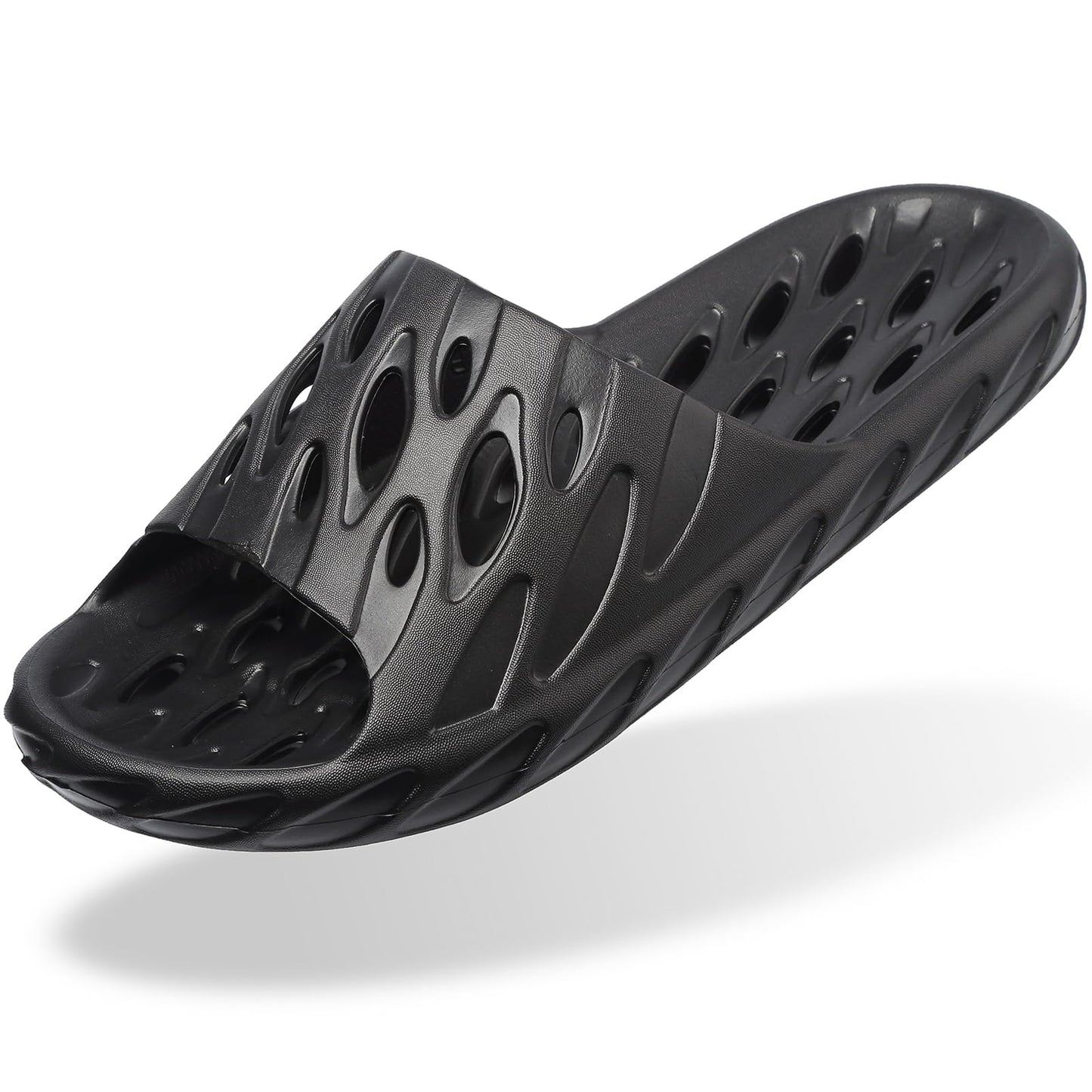FINLEOO Shower Sandal Slippers with Drainage Holes Quick Drying Bathroom Gym Shower Shoes Soft Sole Open Toe House Slippers for Men and Women,Black 40.41