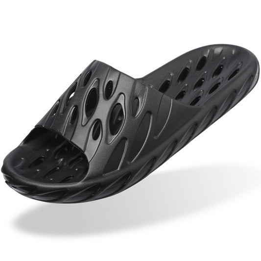 FINLEOO Shower Sandal Slippers with Drainage Holes Quick Drying Bathroom Gym Shower Shoes Soft Sole Open Toe House Slippers for Men and Women,Black 40.41