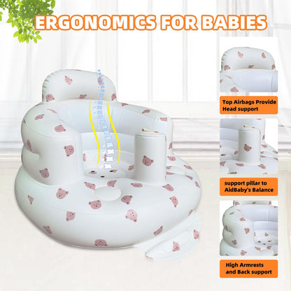 AGITVPS Inflatable Baby Seat for Babies 3-36 Months, Built in Air Pump Baby Chair Sit Me up Floor Seat for Baby, Bumbo Seat for Learning to Sit, Feeding, Camping (Bear)
