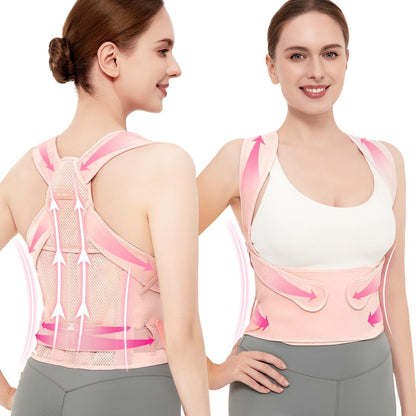 Vicorrect Posture Corrector for Women and Men: Back Support Brace Upper Back Shoulders Pain Relif (Pink, Large)