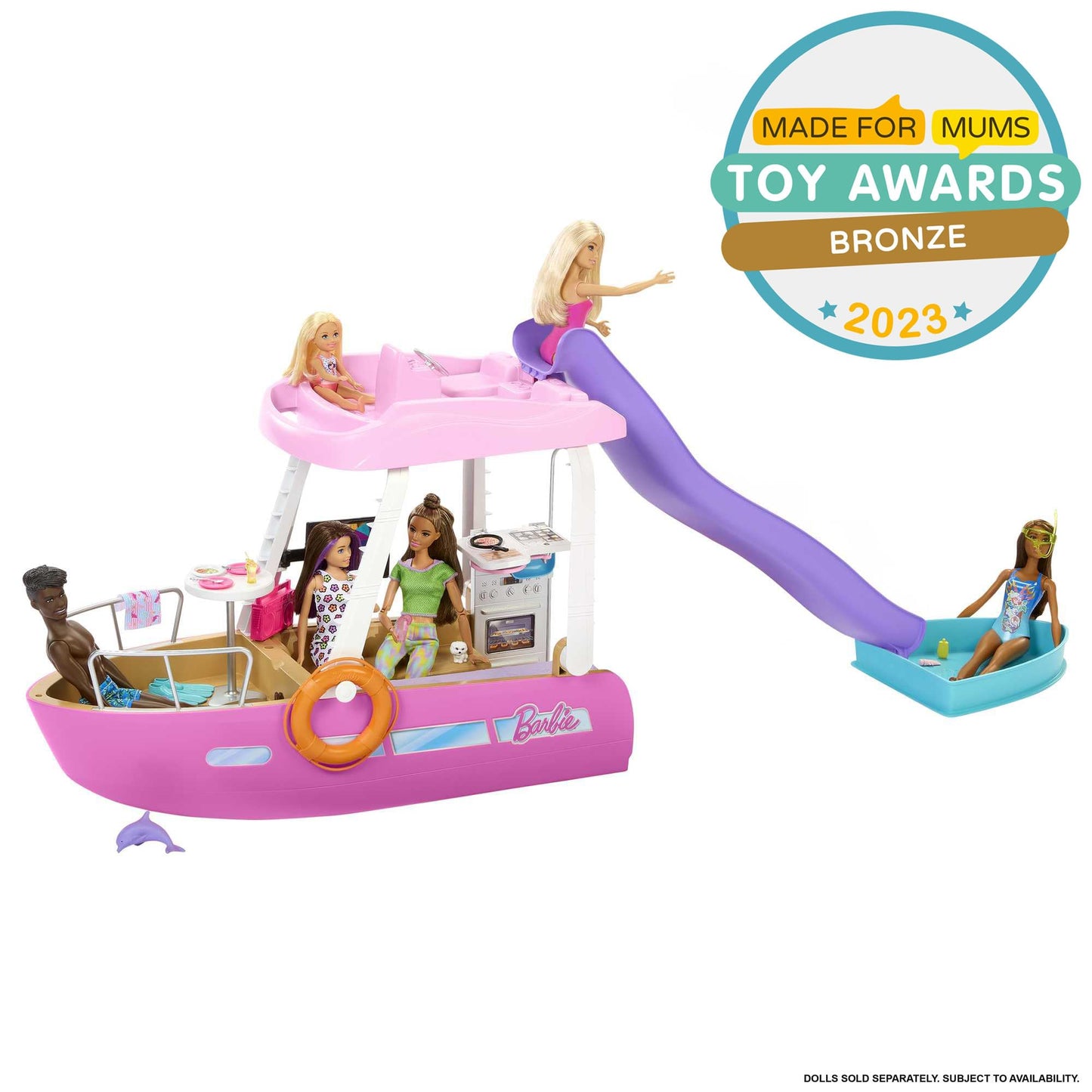 Barbie Dream Boat Playset with 20+ Ocean-Themed Accessories Sized to Fashion Dolls Including Pool, Slide & Dolphin