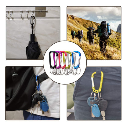 VictorsHome Carabiner Clip Keychain Aluminum Alloy D Shape Multifunction Clip Hook with 3 Key Rings for Outdoor Backpack Multi-Color 6 Pack