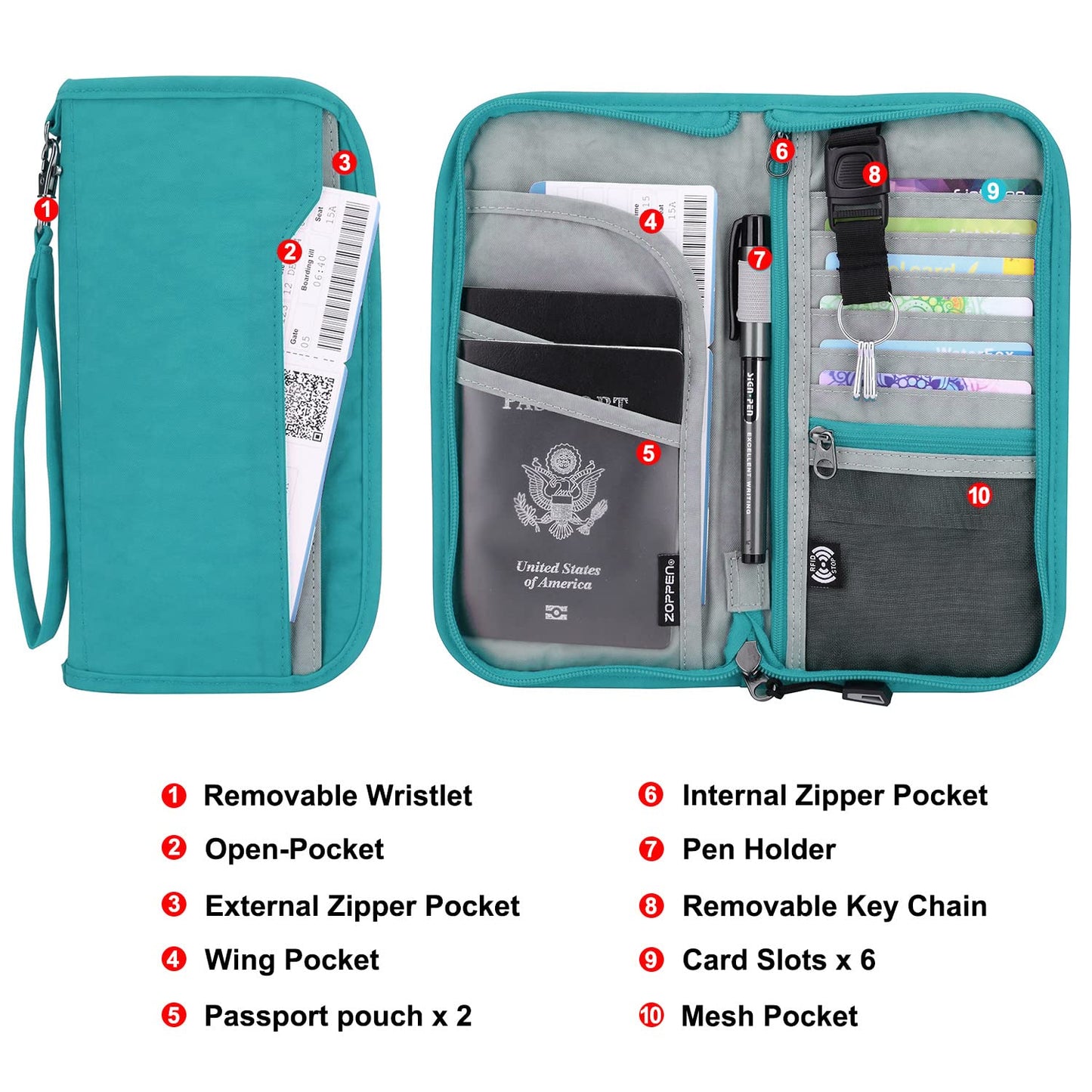 Zoppen Women's Wallet, Turquoise Green, Includes RFID Blocking, Lightweight, 20 Inch