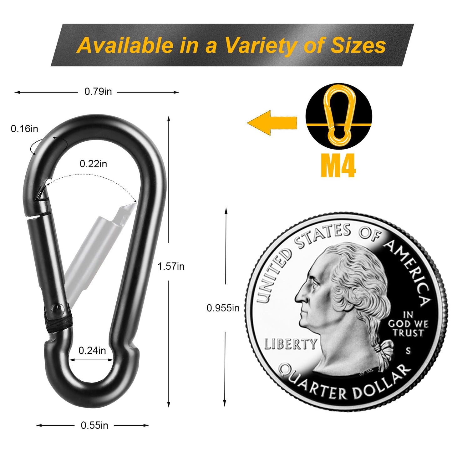 12 Pcs Carabiner Clip Spring Snap Hook - M4 1.57 Inch Heavy Duty Snap Hooks Quick Link for Bird Feeders or Dog Leash & Harness, 110 lbs Capacity