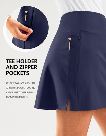 SANTINY 16" Golf Skorts Skirts for Women Zipper Pockets Women's High Waisted Tennis Skirt Athletic Skort (Navy_M)