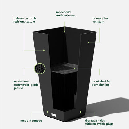 Veradek V-Resin Indoor/Outdoor Taper Planter, Set of 2 (30 inch, Black)