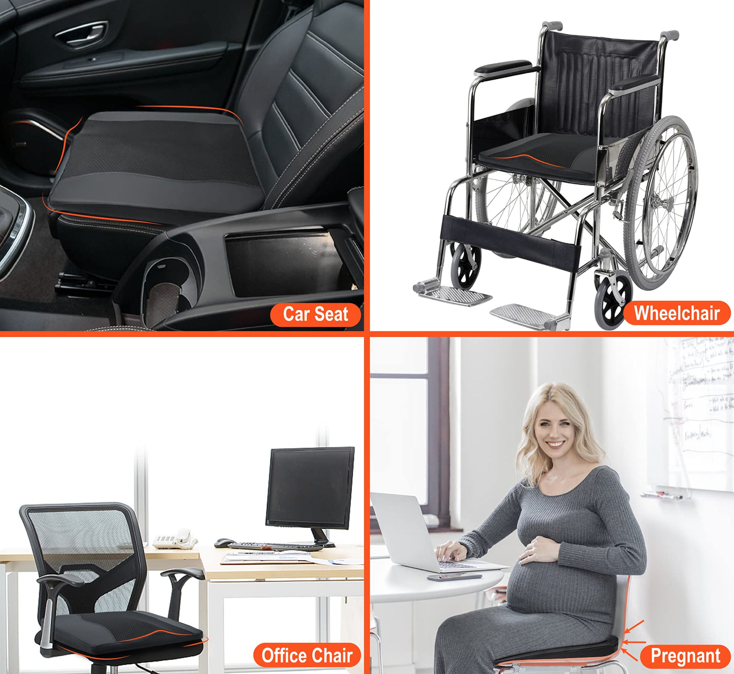 Car Seat Cushion, Comfort Memory Foam Car Cushions for Driving - Sciatica & Lower Back Pain Relief, Driver Seat Pillow for Auto, Office Chair, Wheelchair - Black