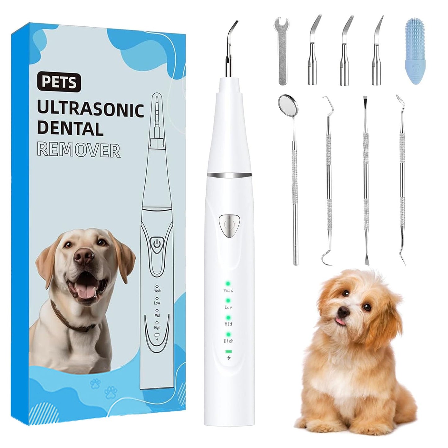 Psytpusa Dog Teeth Cleaning Kit - Dental Plaque Remover Tool, 3 Cleaning Modes, LED Light