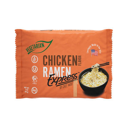 RAMEN EXPRESS Chicken Flavor Ramen Noodle Packs, 3 Oz Each (Pack Of 24) | Animal-free Ramen Noodles | All Plant-based | Made in U.S. with finest American flour