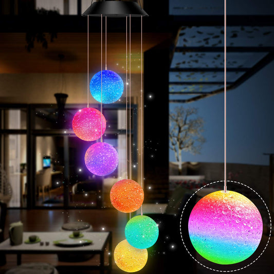 Remon Solar Wind Chimes Color-Changing Led Light Solar Powered Mobile Hanging Chimes Crystal Ball Waterproof Wind Chimes Lights Gifts for Mom Grandma Teacher, Patio, Outdoor, Yard, Garden Decoration