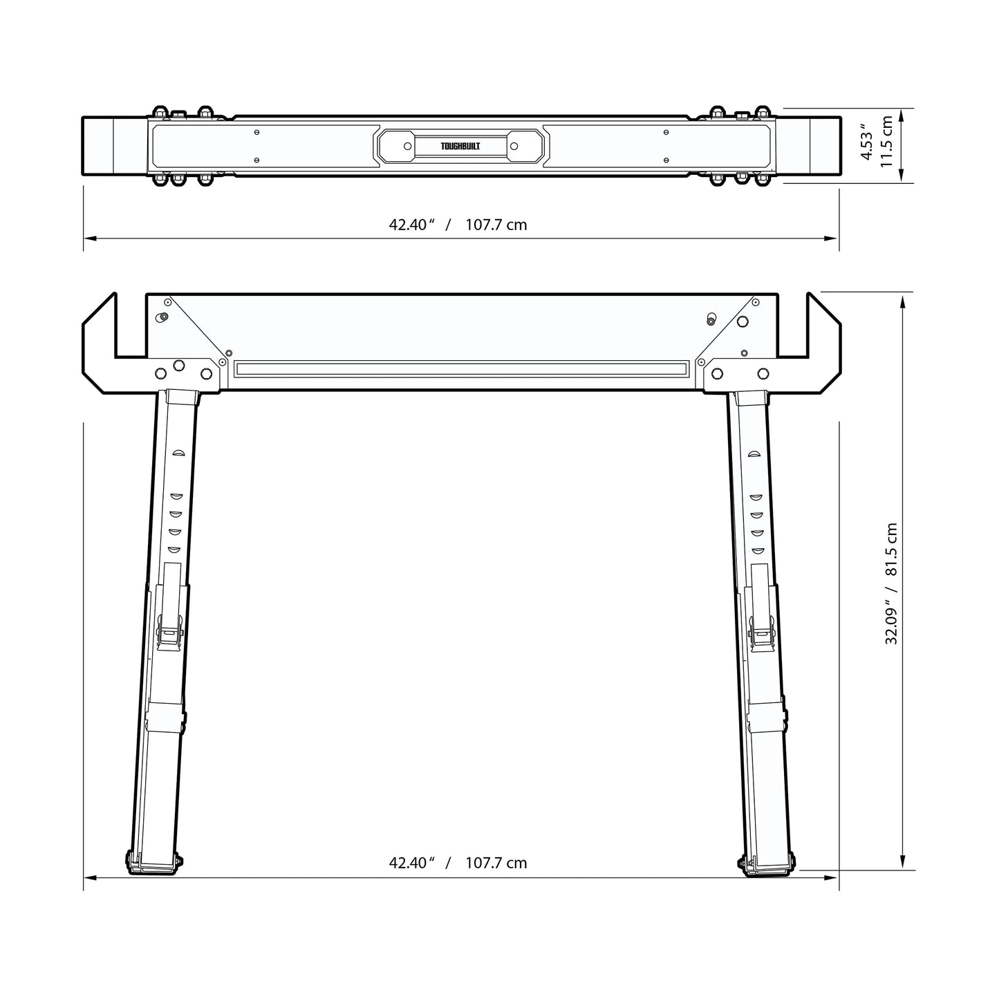 ToughBuilt - Folding Sawhorse/Jobsite Table - Sturdy, Durable, Lightweight, Heavy-Duty, 100% High Grade Steel, 1300lb Capacity, Pivoting Feet, Adjustable Height Legs - (TB-C650) 1-Pack