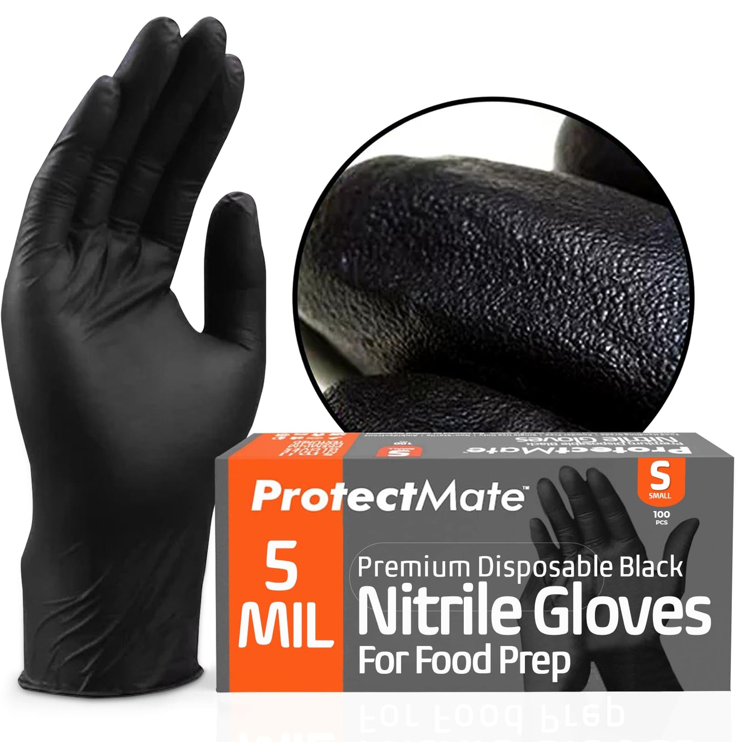 Protectmate 5 Mil Black Nitrile Gloves for Food Prep - Textured Food Prep Gloves - Food Handling Gloves Disposable Latex Free Gloves for Cooking, Catering, Food Service - X-Large (Box of 100)