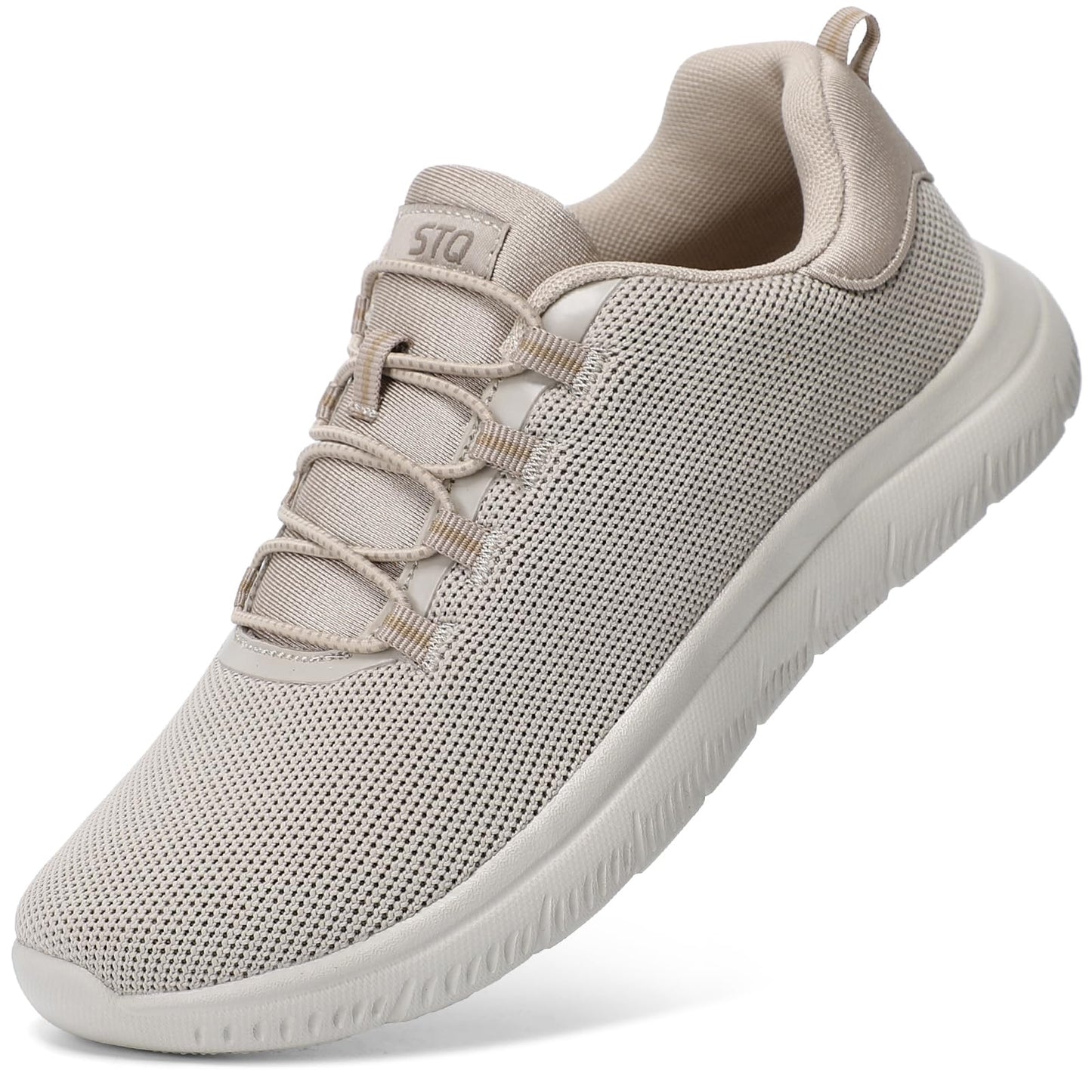 STQ Tennis Shoes for Women Athletic Cushioning Memory Foam Walking Shoes Slip on Mesh Sneakers Light Taupe US 8